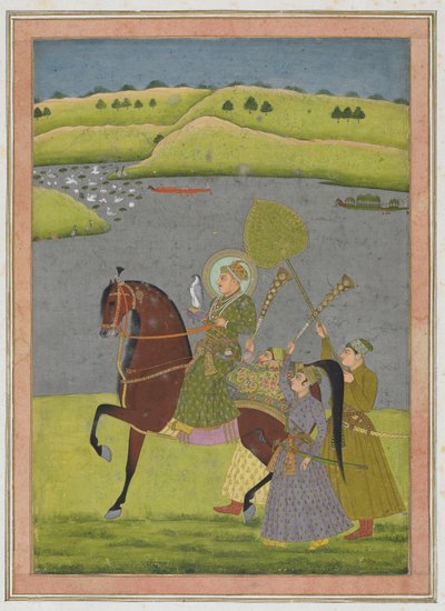 Equestrian Portrait of Muhammad Shah from the Impey Album, Detached Manuscript Folio, c.1730 by Mughal School